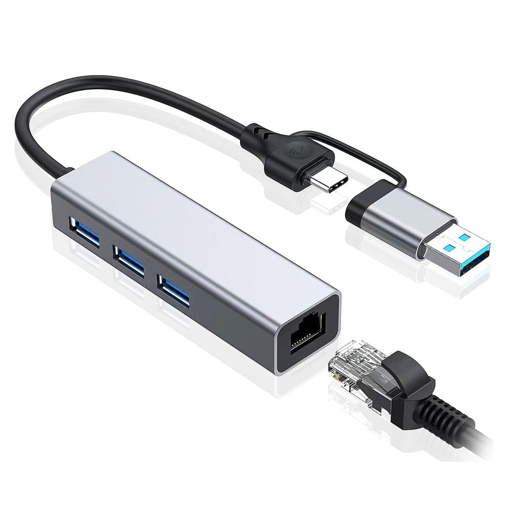 Adapter Type C - USB 3.0 JWD na LAN, 3x USB 3.0 4 u 1 sivi