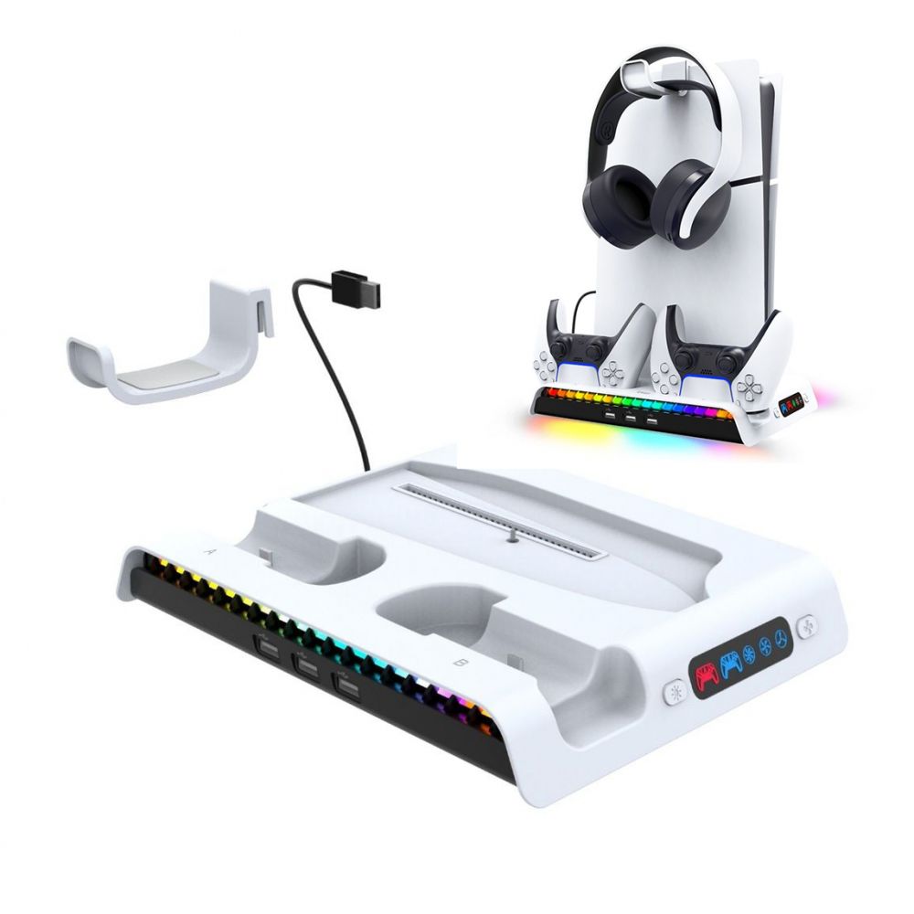 iPega PG-P5S006 vertikalni multifunkcionalni stalak za PS5 slim/PRO RGB beli
