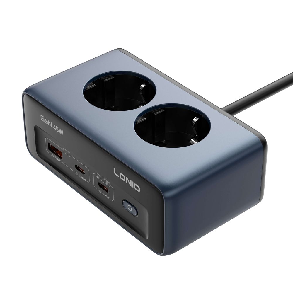 Produzni kabl LDNIO SE3, 2 uticnice, USB, 2xPD, 5u1, GAN, 45W total power
