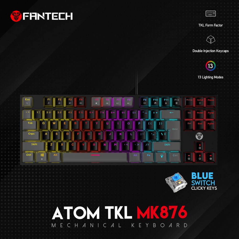 Tastatura Mehanicka Gaming Fantech MK876 RGB Atom TKL crna (Blue switch)