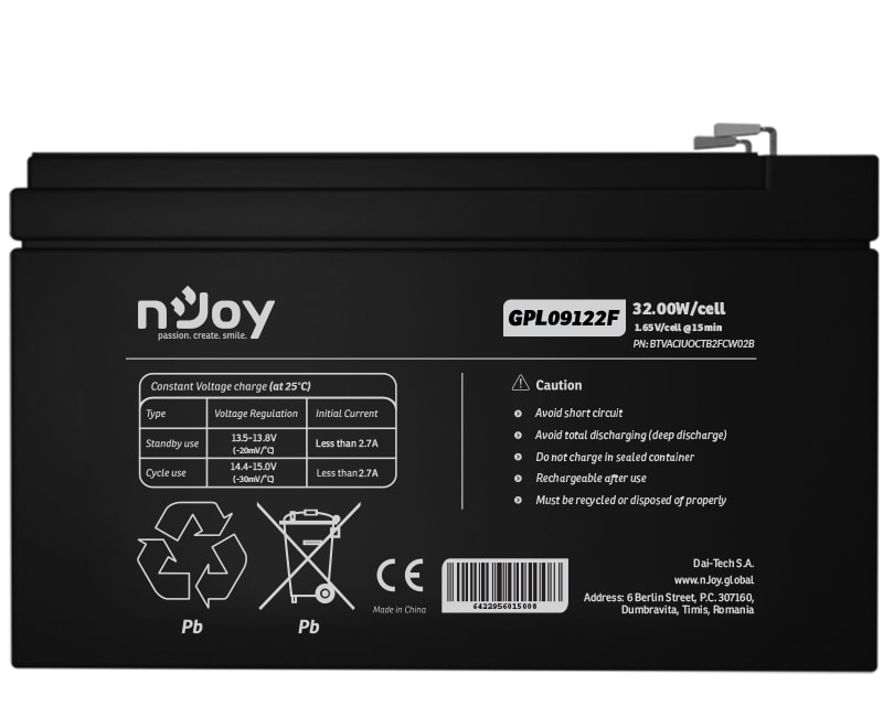 NJOY GPL09122F baterija za UPS 12V 9Ah (BTVACIUOCTB2FCW02B)