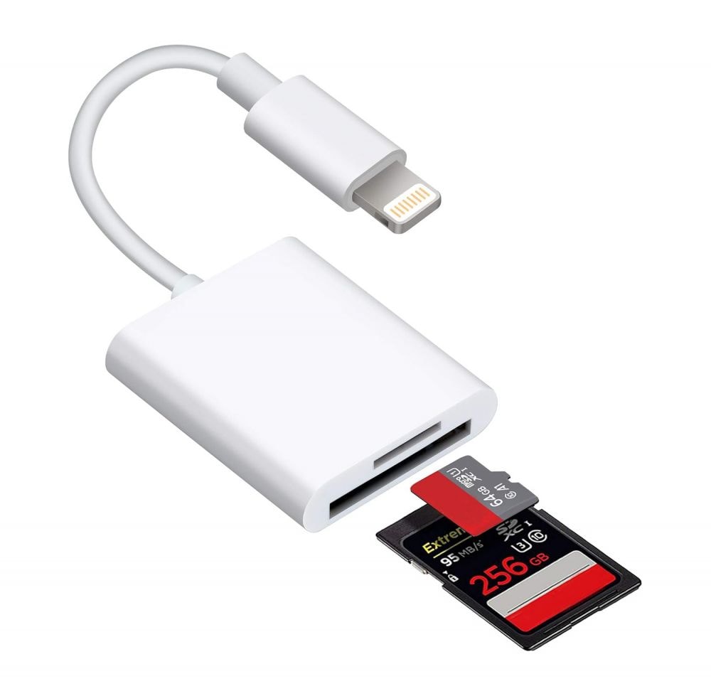 OTG adapter Lighting citac kartica TF/SD beli