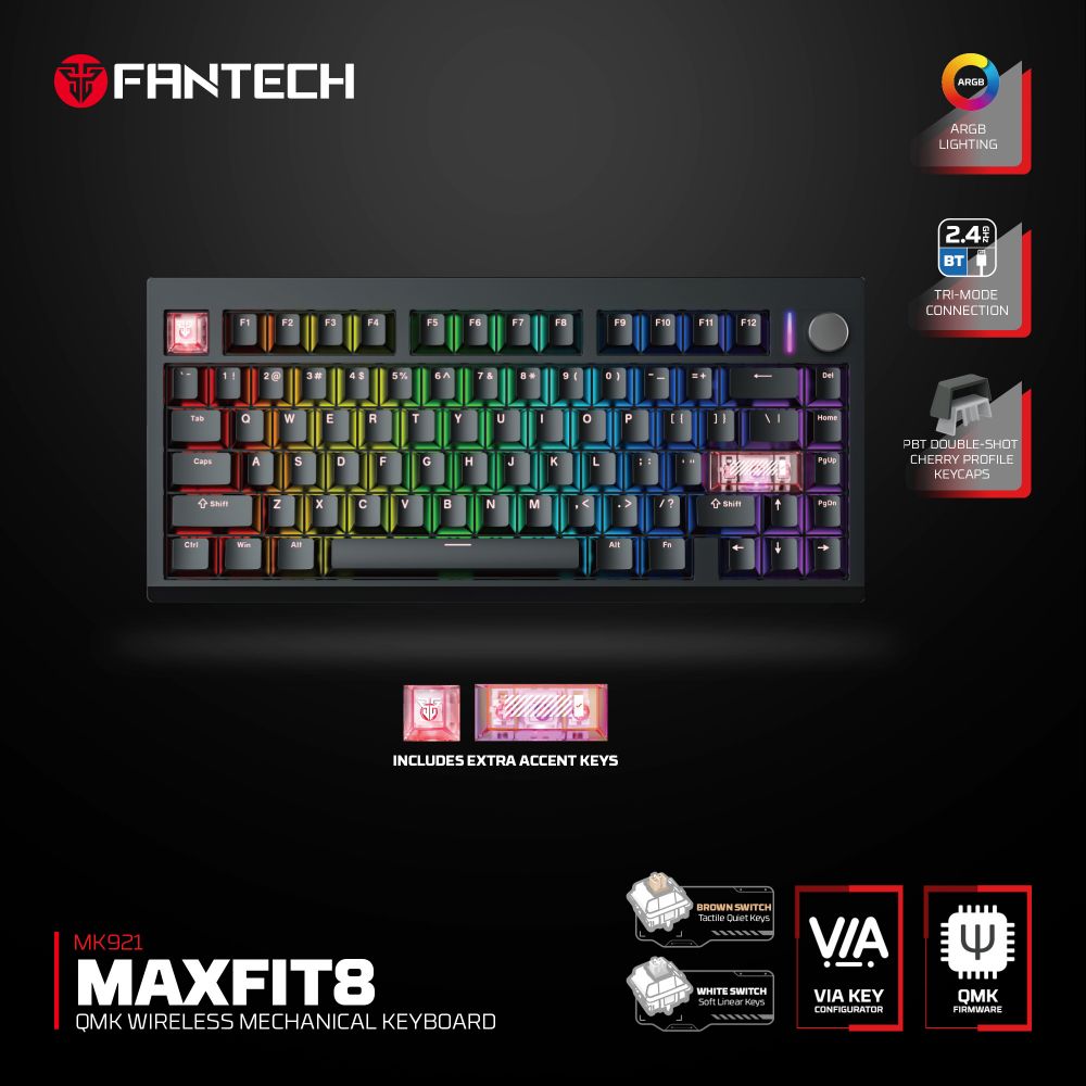 Tastatura Mehanicka Gaming Fantech MK921 Maxfit 8 Wireless black white switch