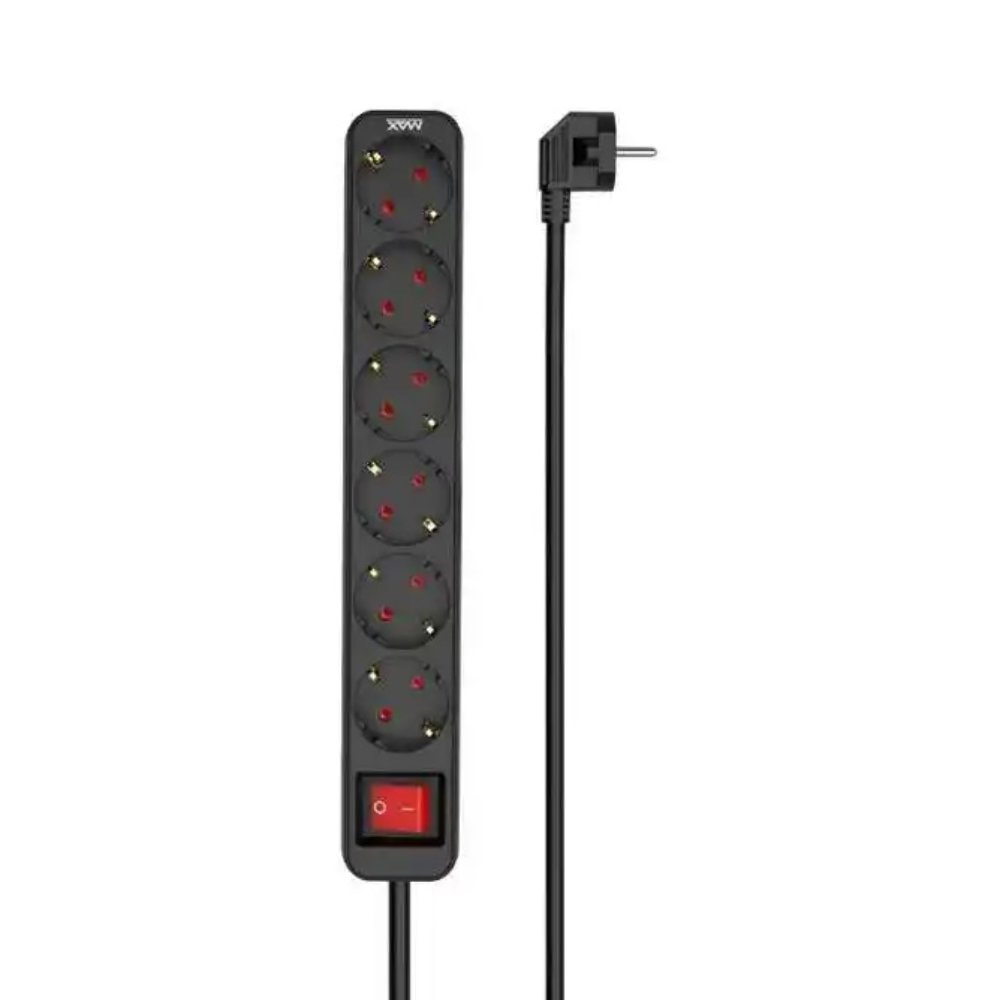 Produzni kabl sa prenaponskom zastitom/prekidac/indikator 6 uticnice 3m Max MPS-306SOPB-3M Crni